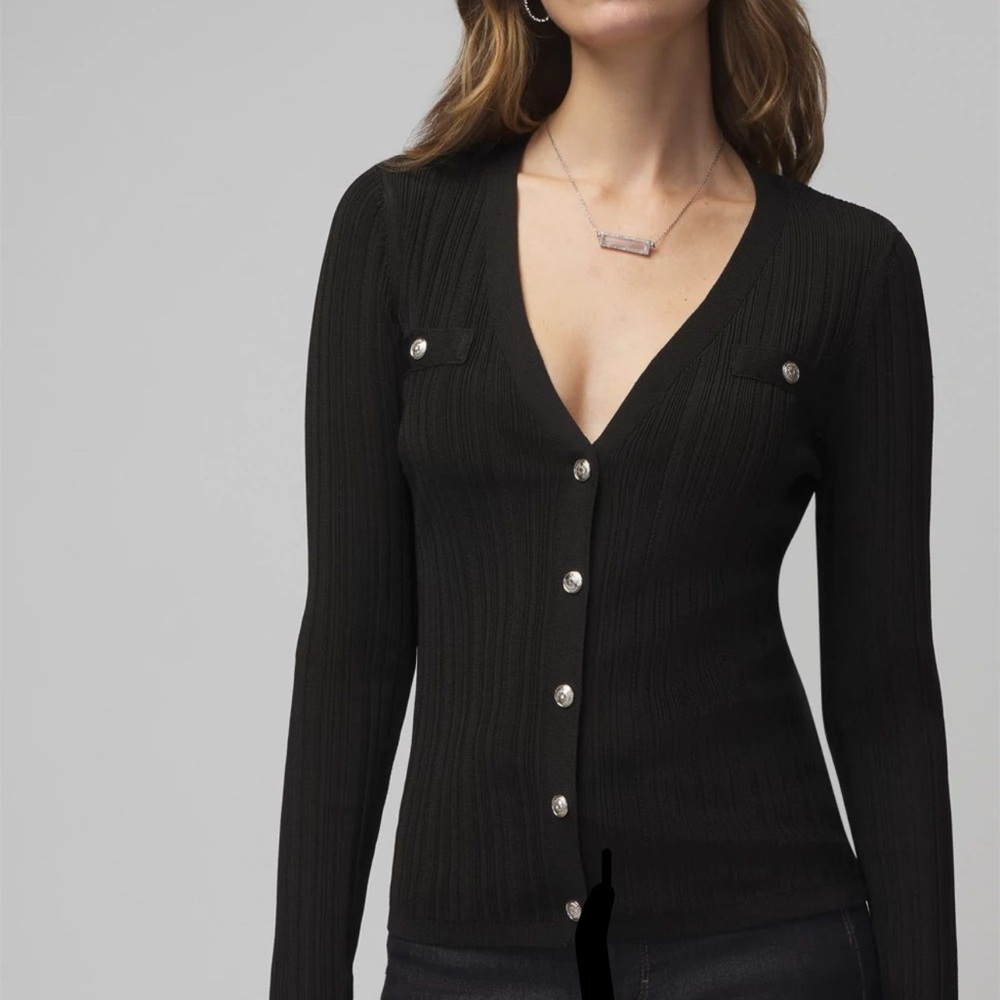 White House Black Market Navy Blue Long Sleeve Snap Front Cardigan sz large